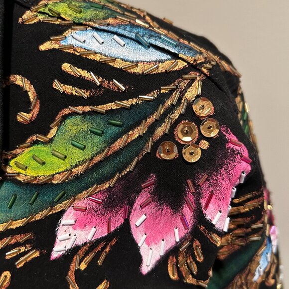 Exquisite Hand-Painted & Beaded Denim Jacket - Artist Signed - Picture 6 of 7